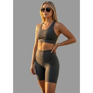 Aerie Offline‎ High Rise Size Small Bike Shorts Olive Green Athleisure Workout